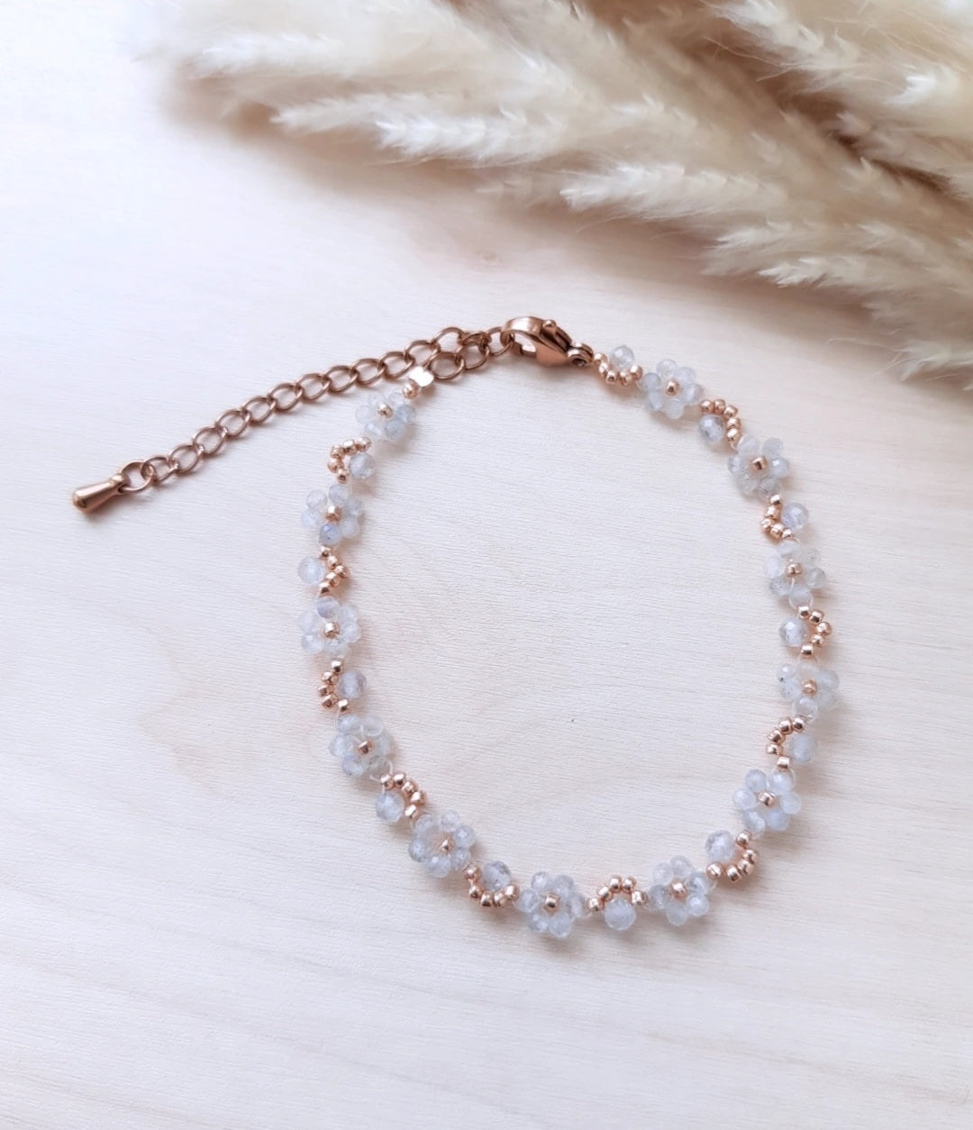 Blümchen Armband Labradorit Roségold