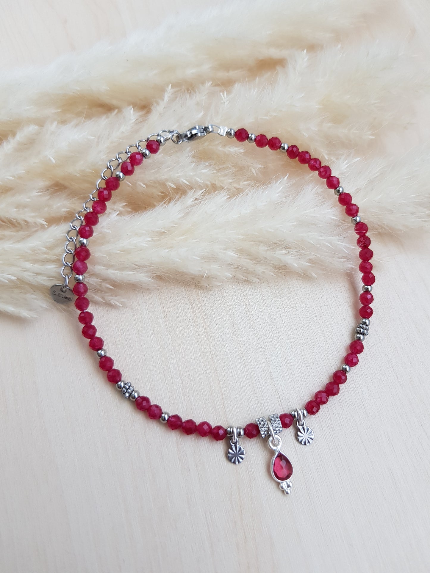 Edelsteinfusskette Chalzedon Hot Pink