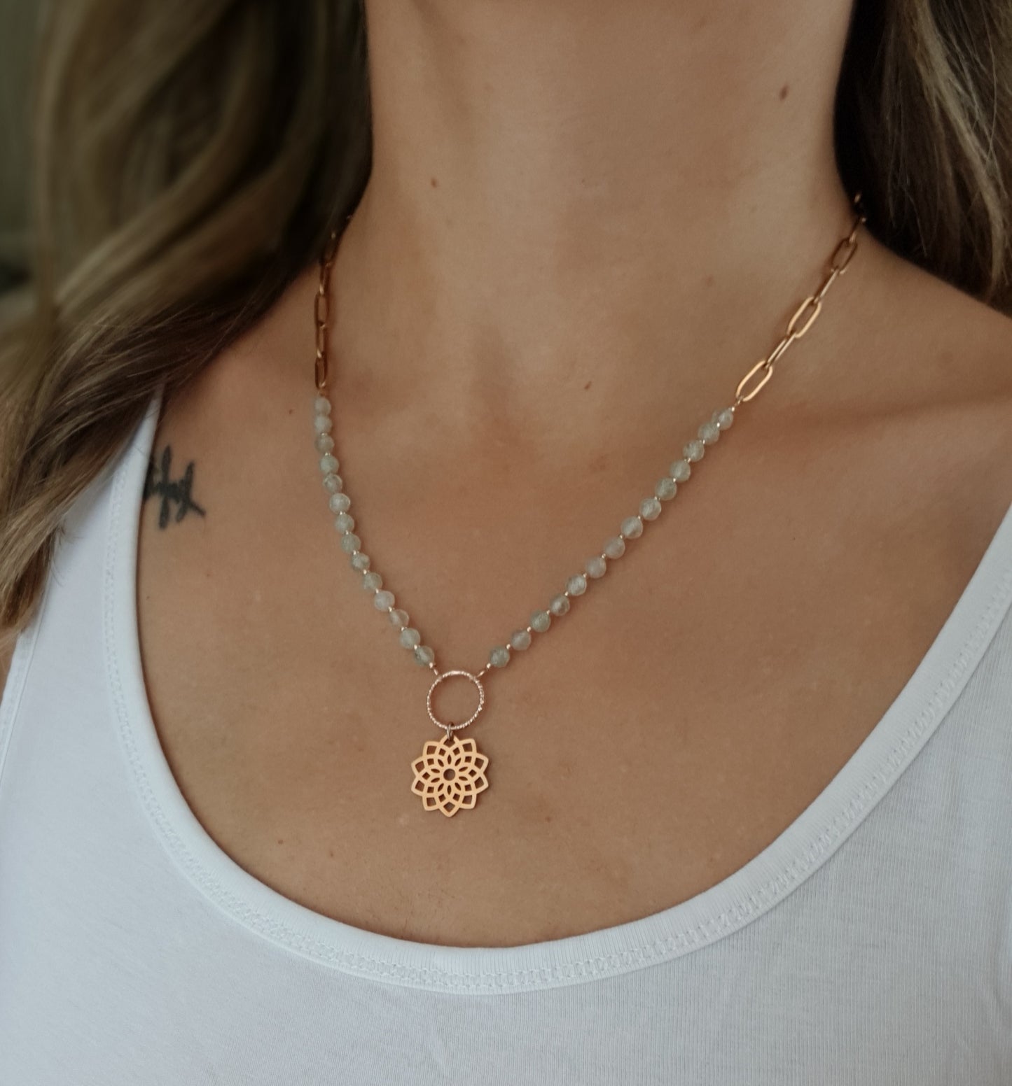 Halskette Aventurin Mandala Roségold