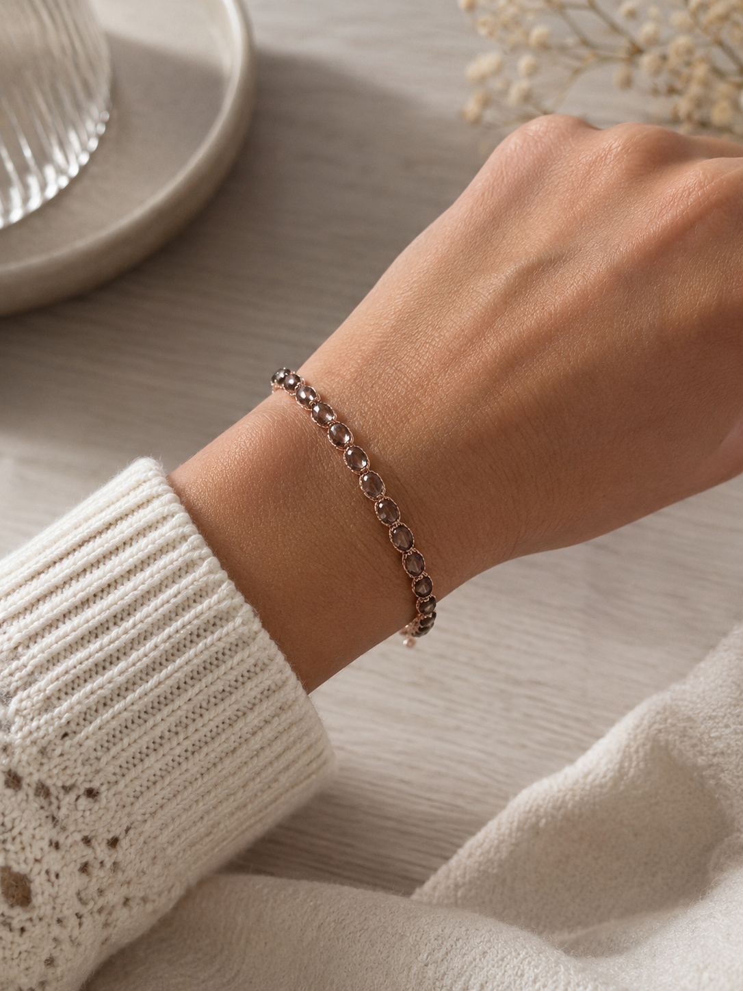 Geknüpftes Armband Rauchquarz Roségold