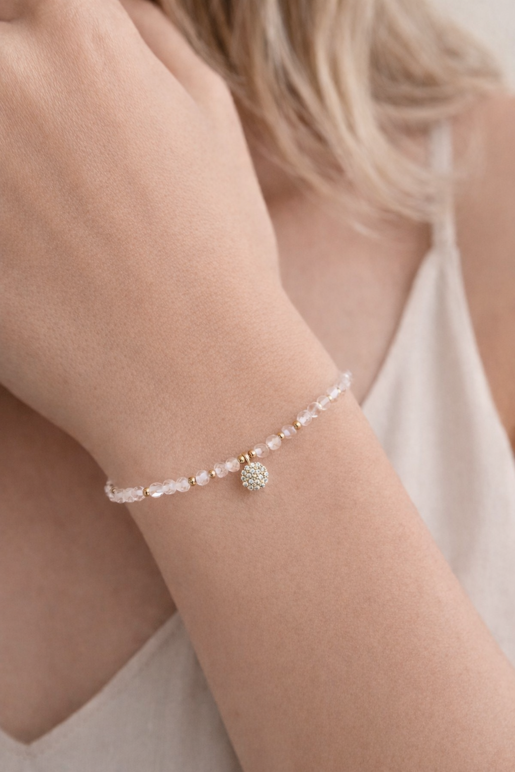 Armband Bergkristall Rund Strasssteine Gold