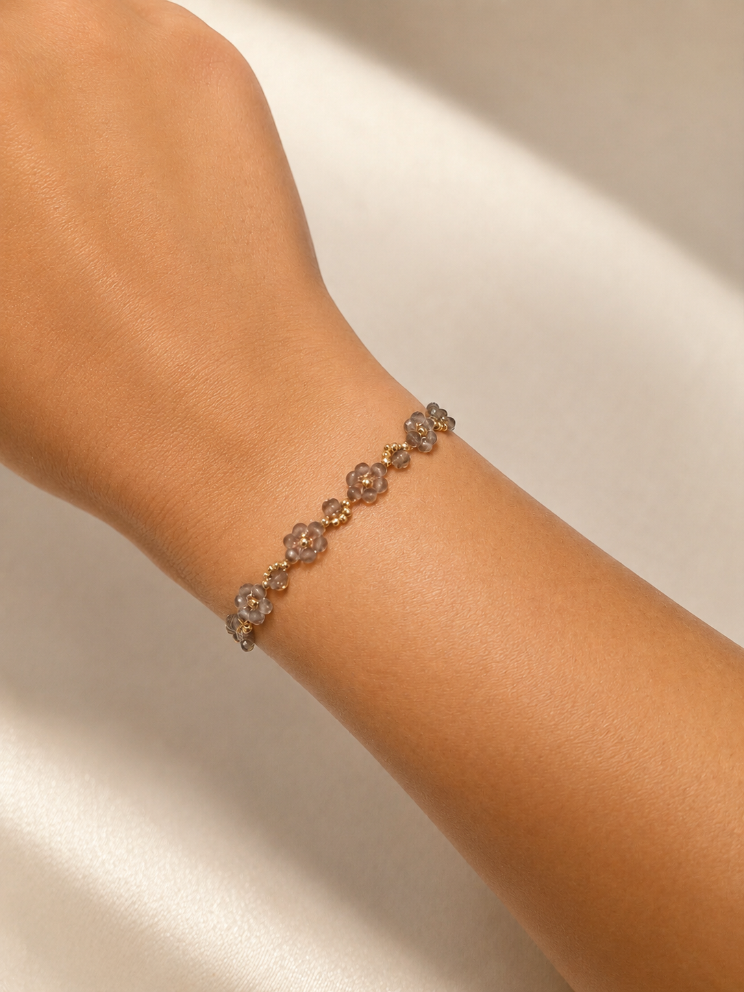 Blümchen Armband Rauchquarz Roségold