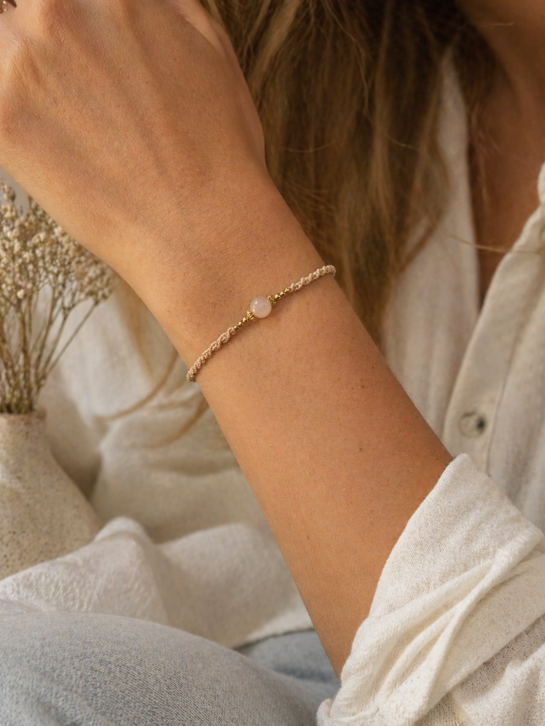 Geknüpftes Armband Pfirsichmonstein Goldig