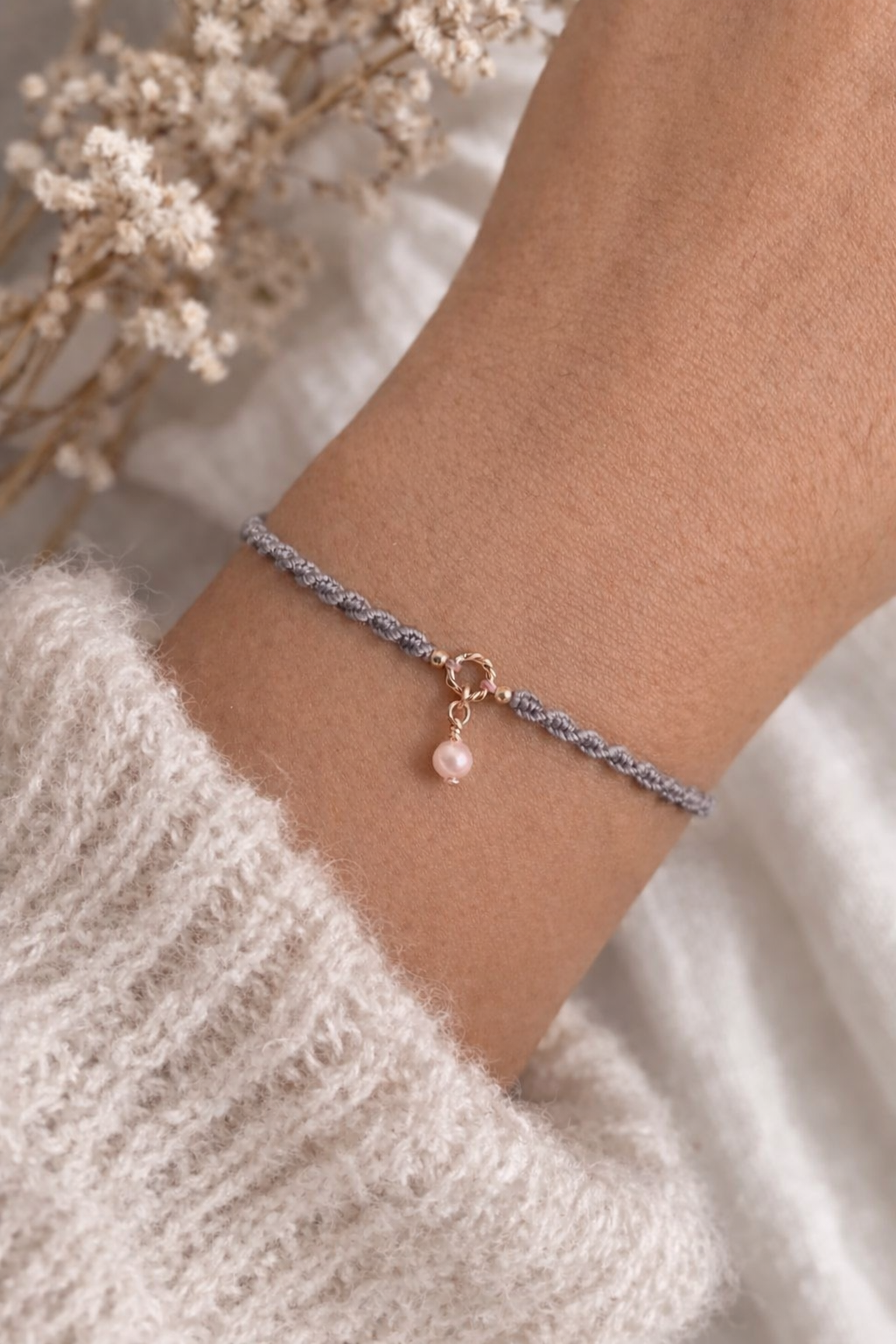 Geknüpftes Armband Roségold Süsswasserperle