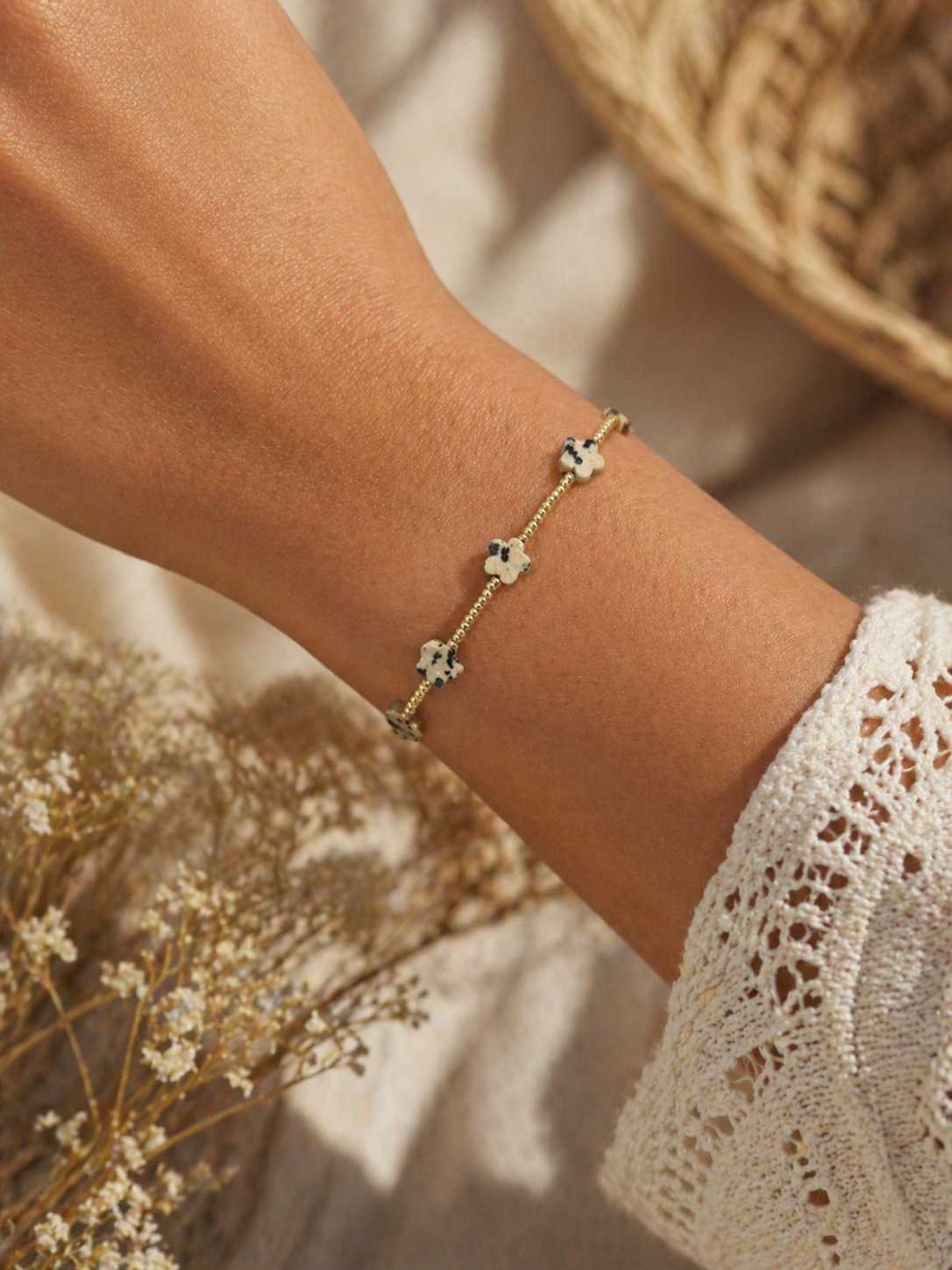 Armband Dalmatiner Jaspis Blümchen Goldig