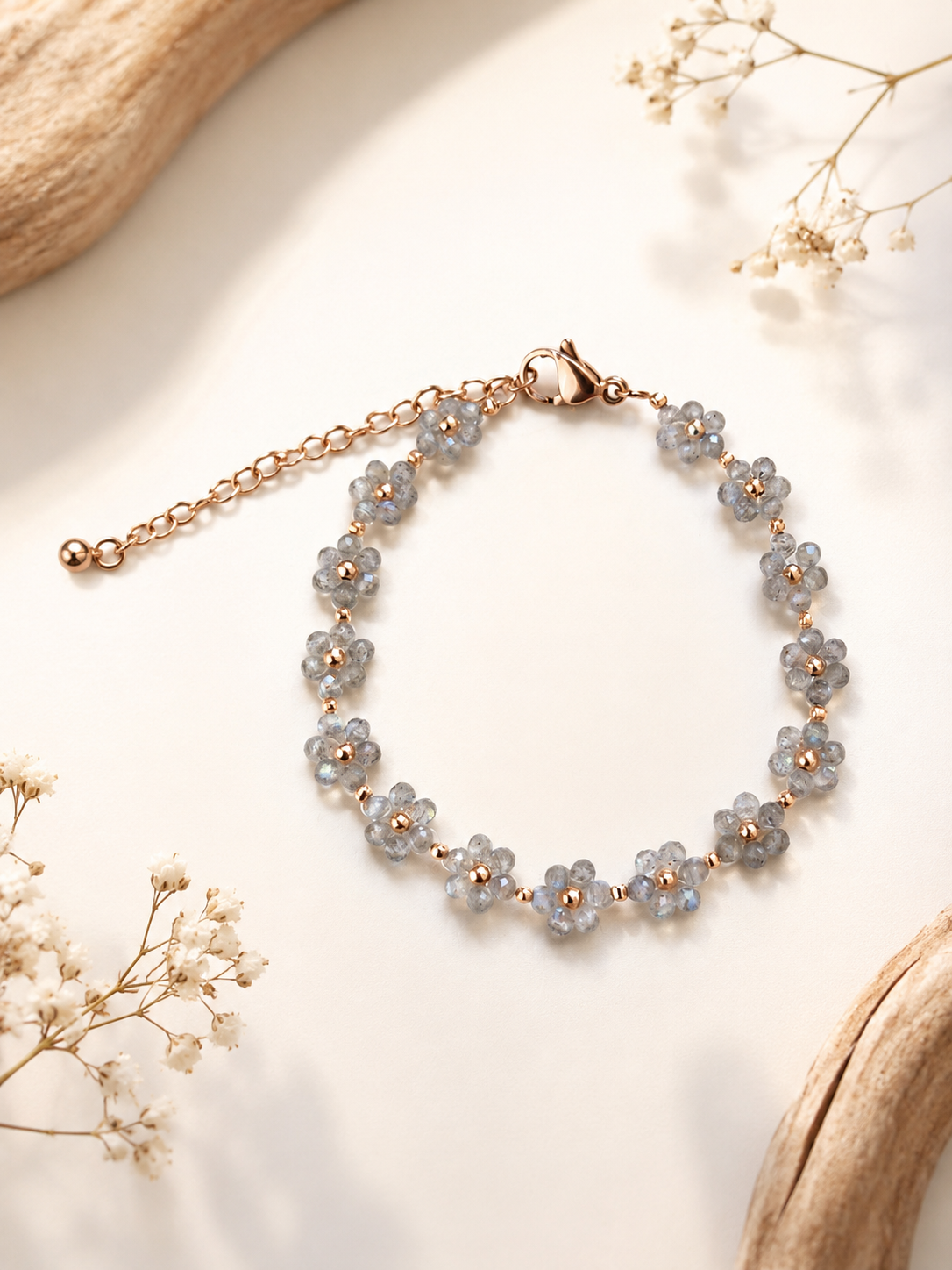 Blümchen Armband Labradorit Roségold