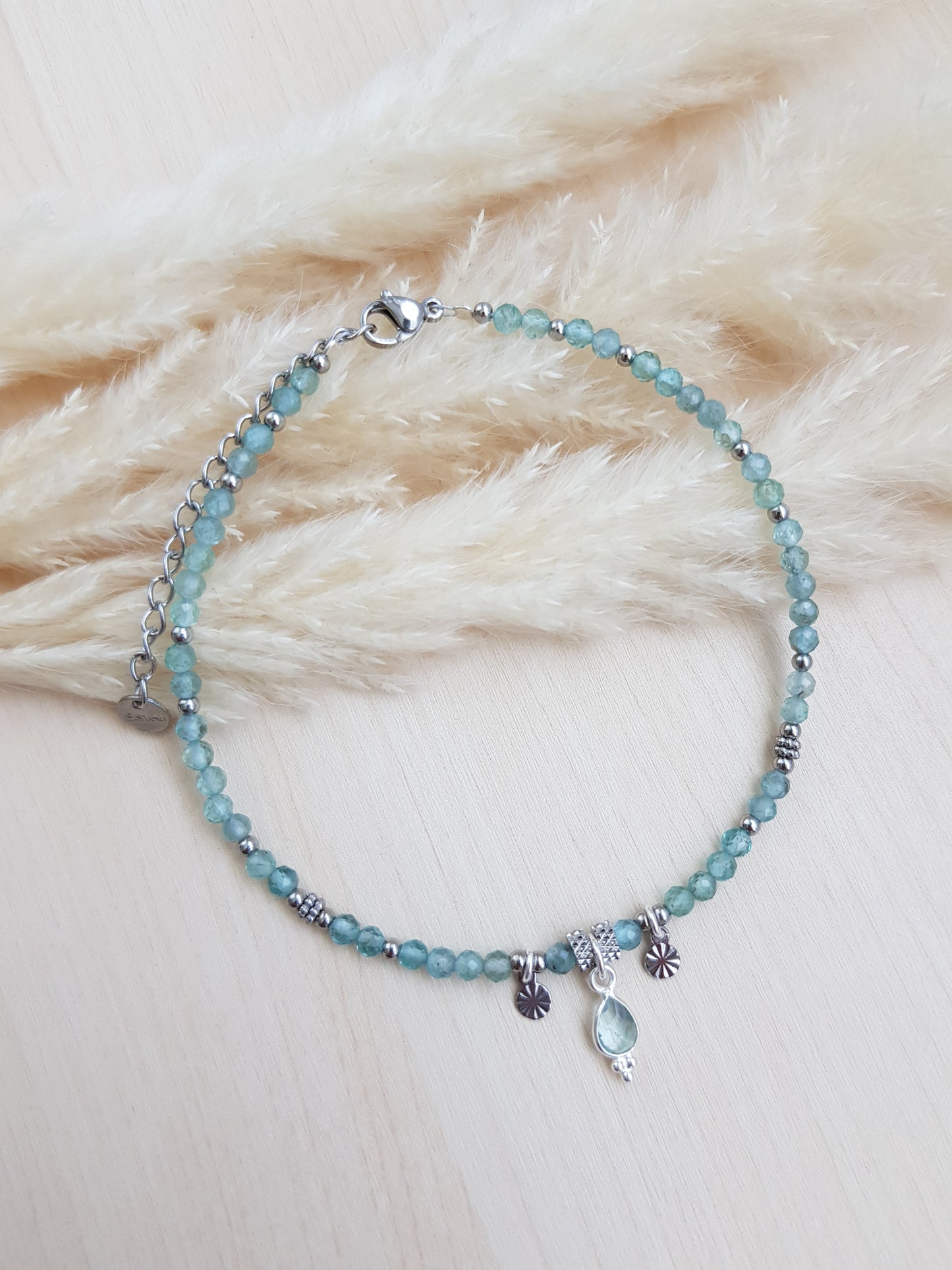 Edelsteinfusskette Aqua Apatit