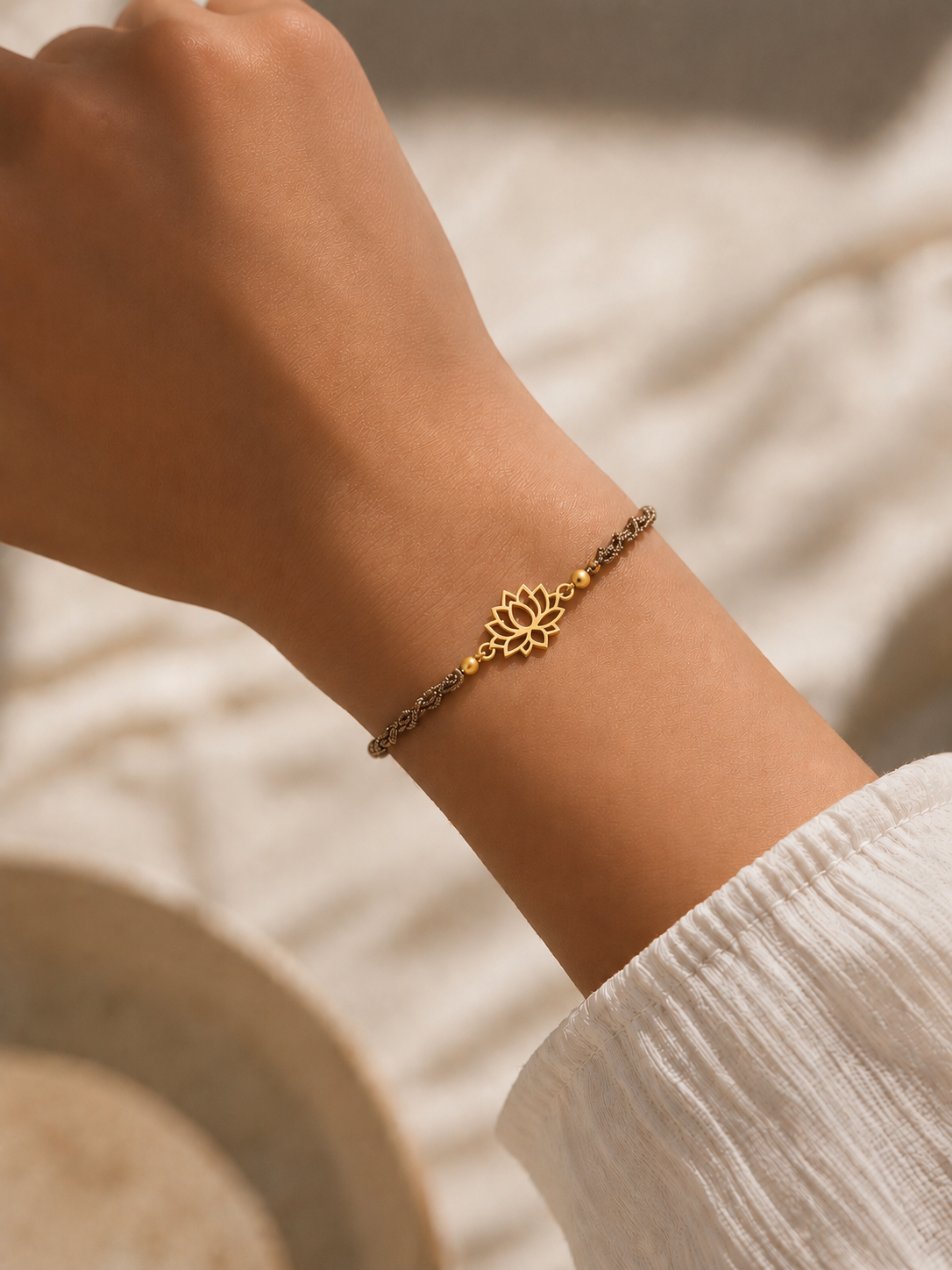Geknüpftes Armband Lotus Goldig
