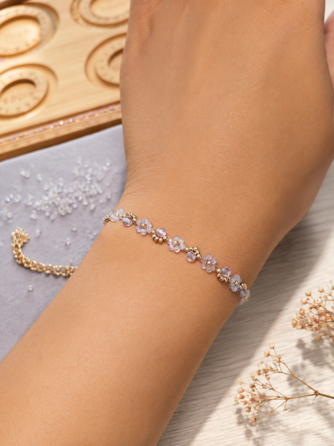 Blümchen Armband Lavendel Amethyst Roségold