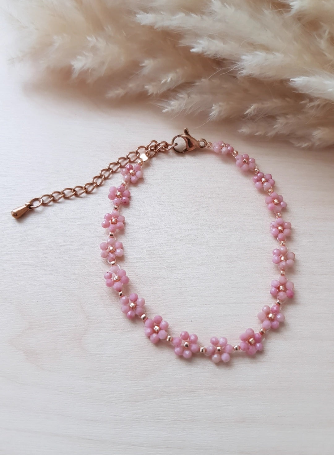 Blümchen Armband Rhodonit Roségold
