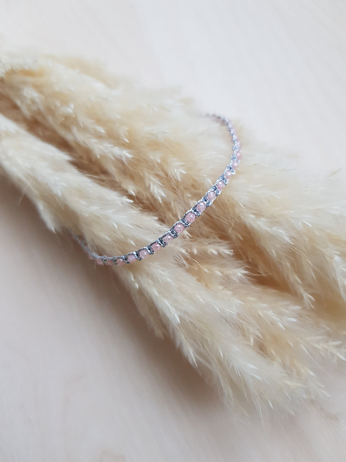 Geknüpftes Armband Zirkonia Rosa Silbrig