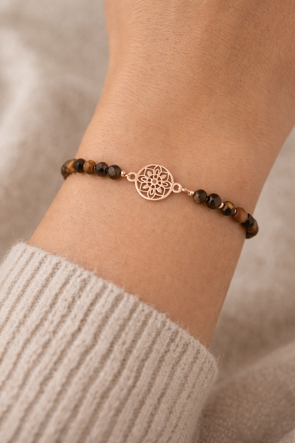 Armband Tigerauge Mandala Roségold