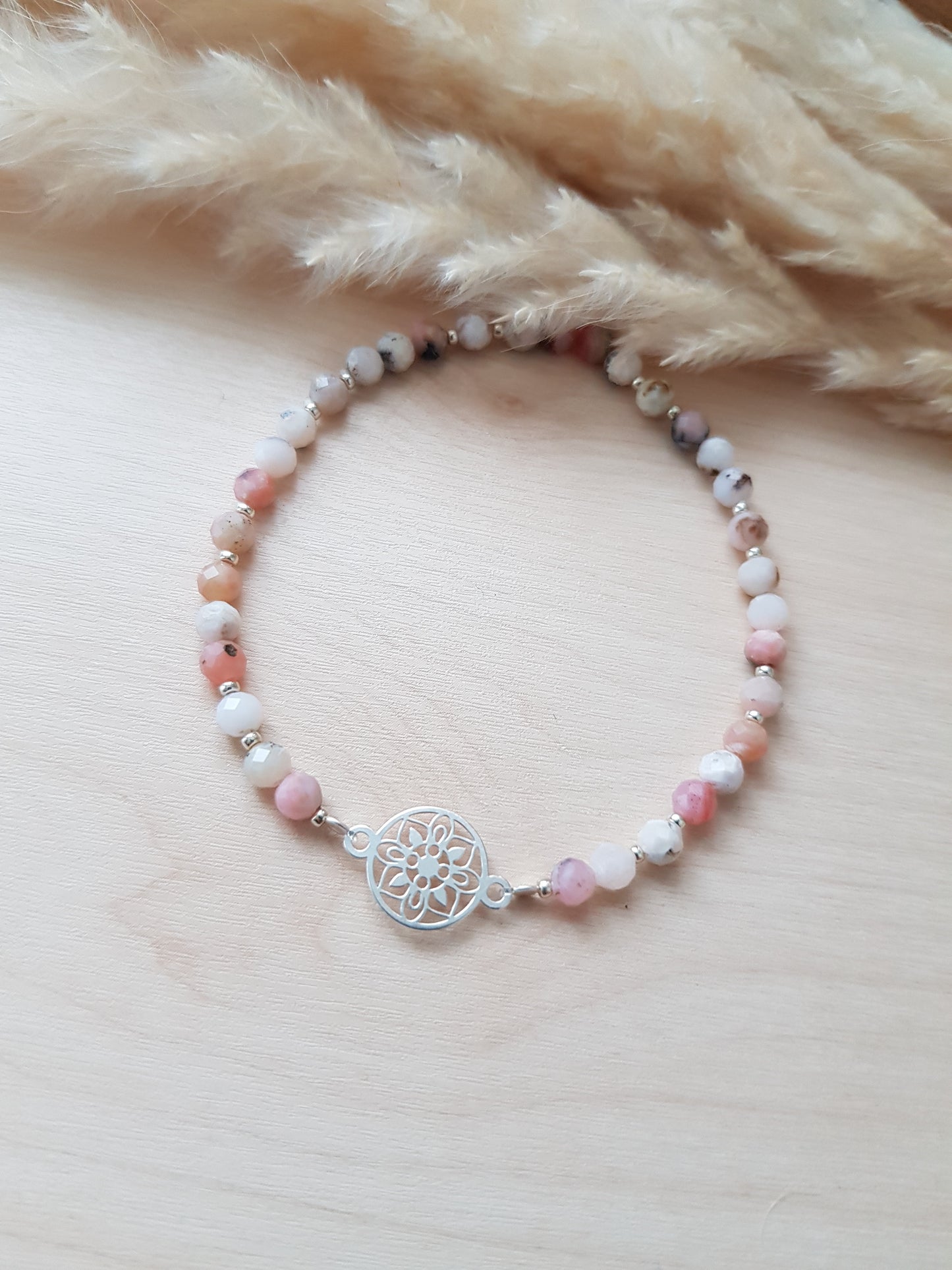 Armband Pink Opal Mandala Silbrig