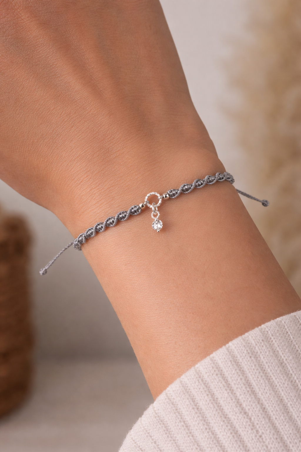 Geknüpftes Armband Silbrig Anhänger Rund