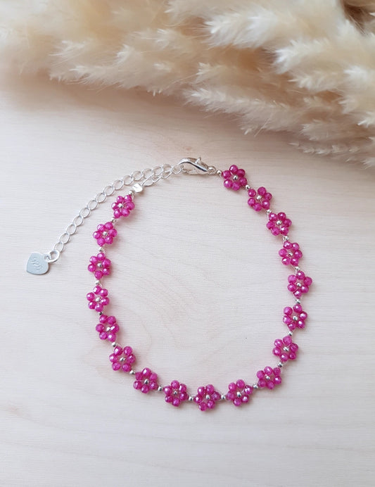 Blümchen Armband Zirkonia Pink Silbrig