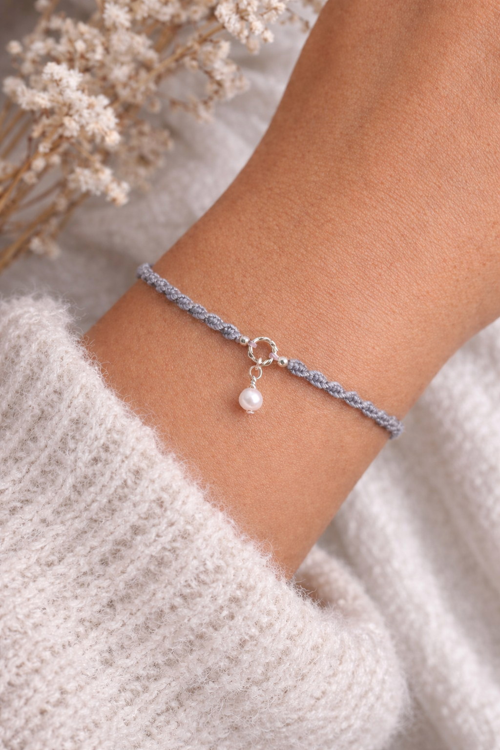 Geknüpftes Armband Silbrig Süsswasserperle
