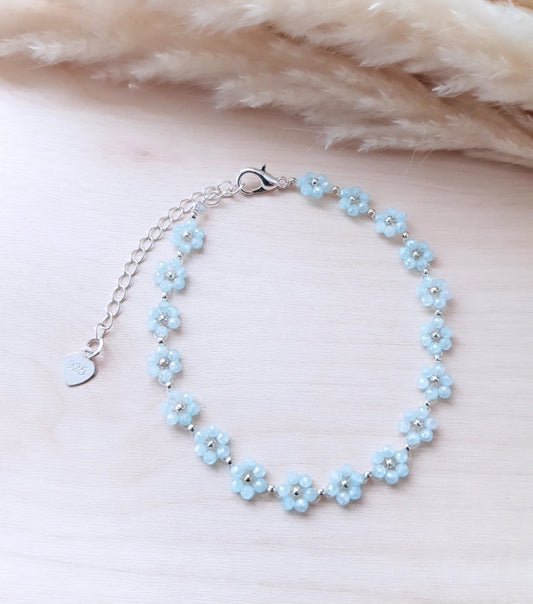 Blümchen Armband Zirkonia Hellblau Silbrig