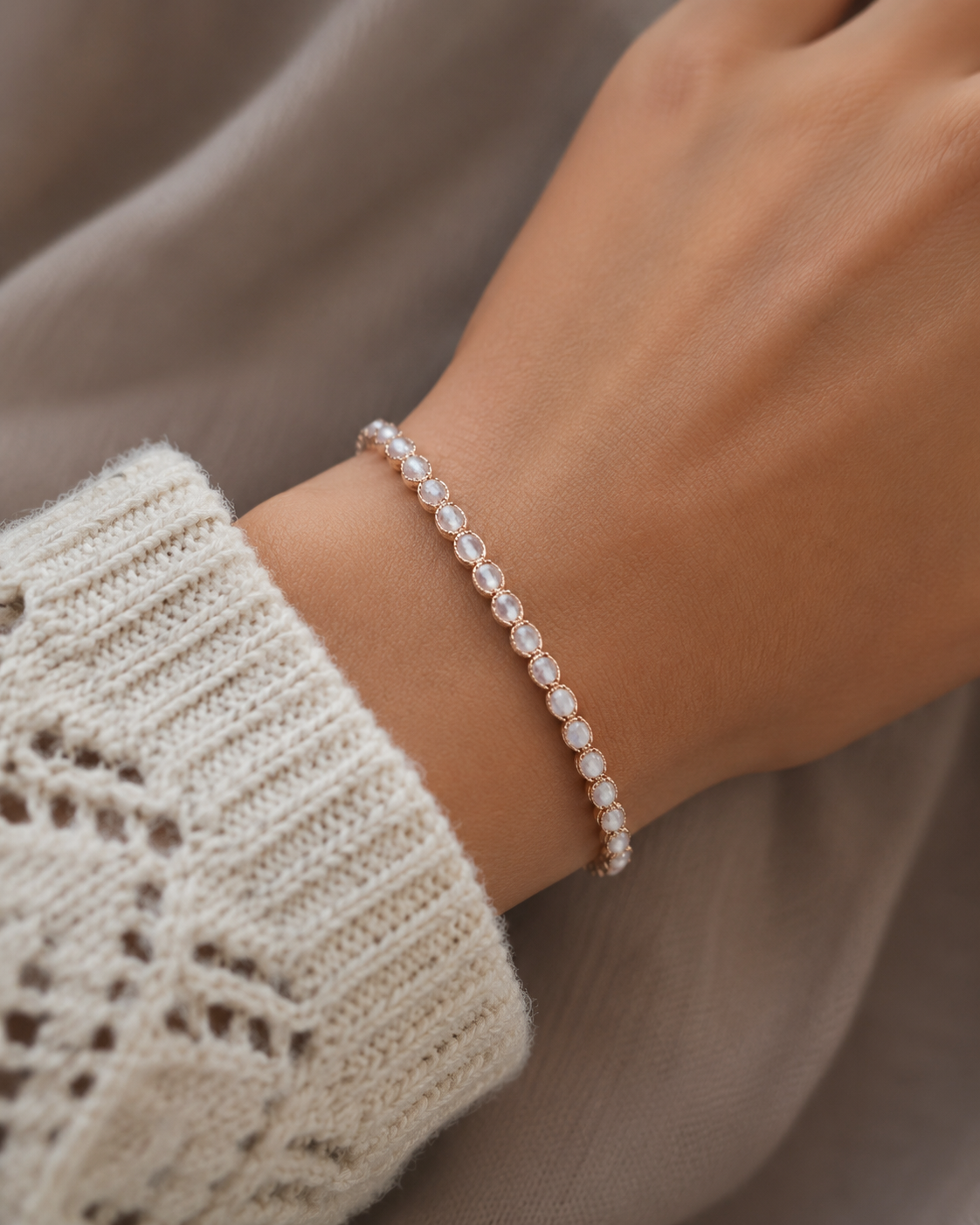Geknüpftes Armband Mondstein Roségold