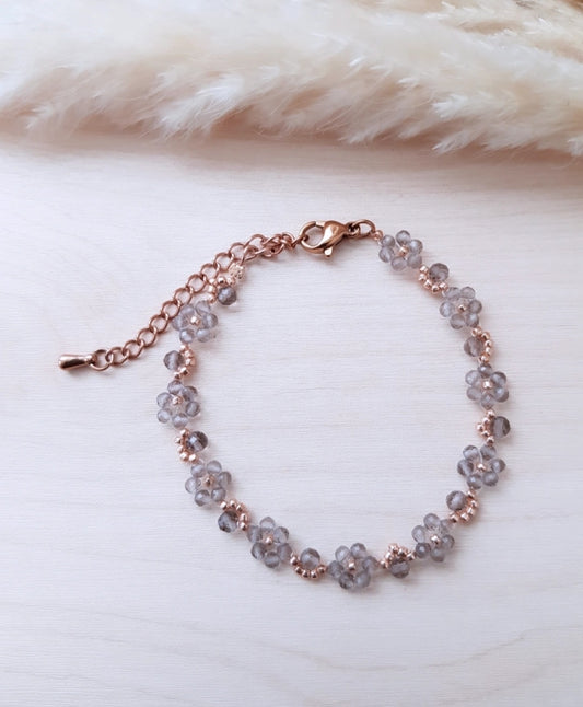 Blümchen Armband Rauchquarz Roségold