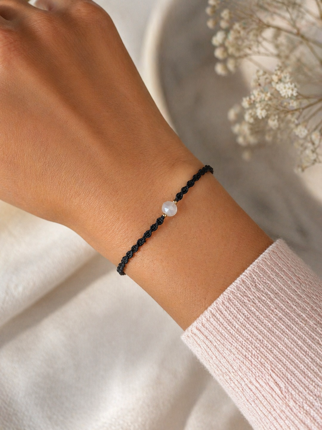 Geknüpftes Armband Mondstein Roségold