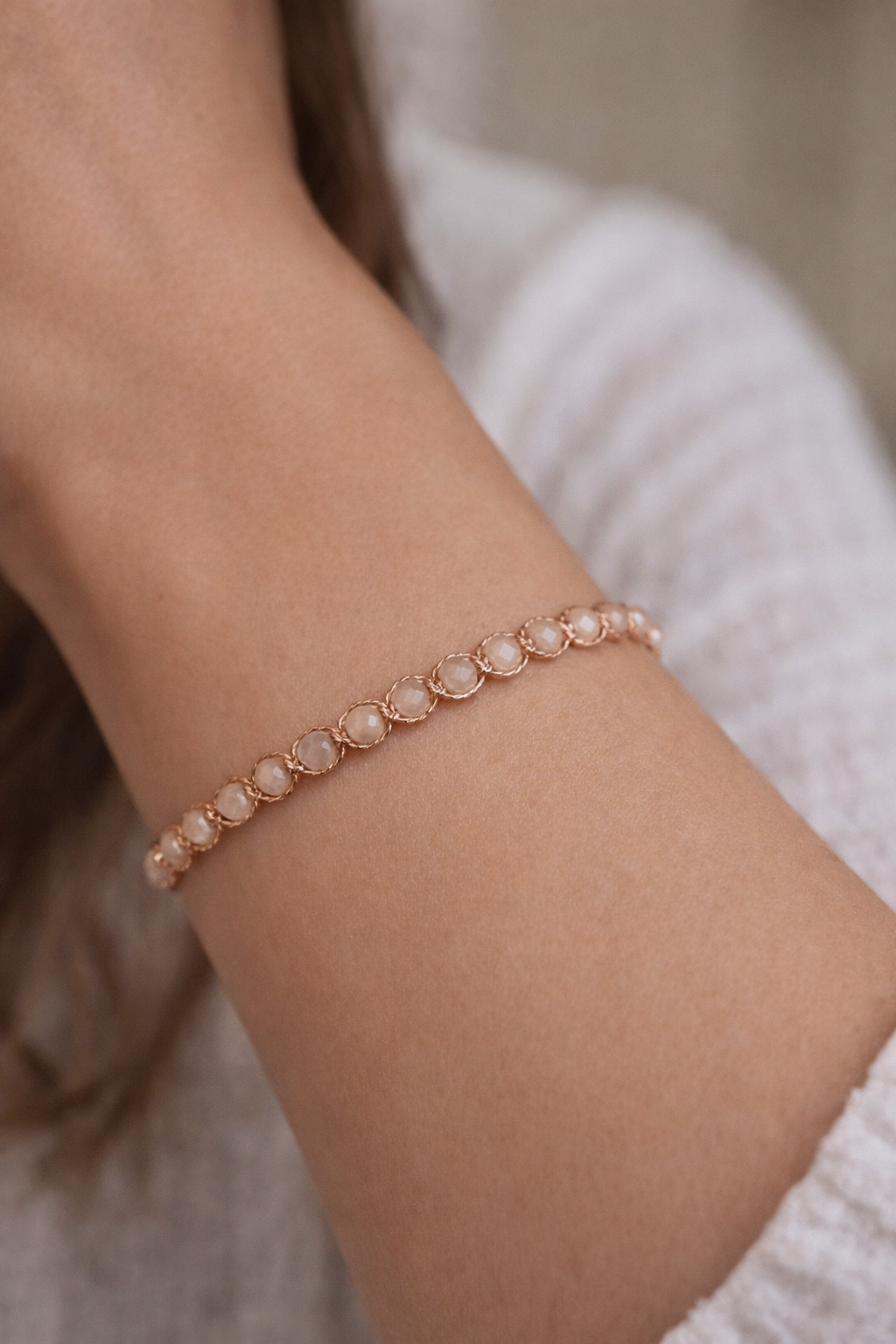 Geknüpftes Armband Sonnenstein Roségold