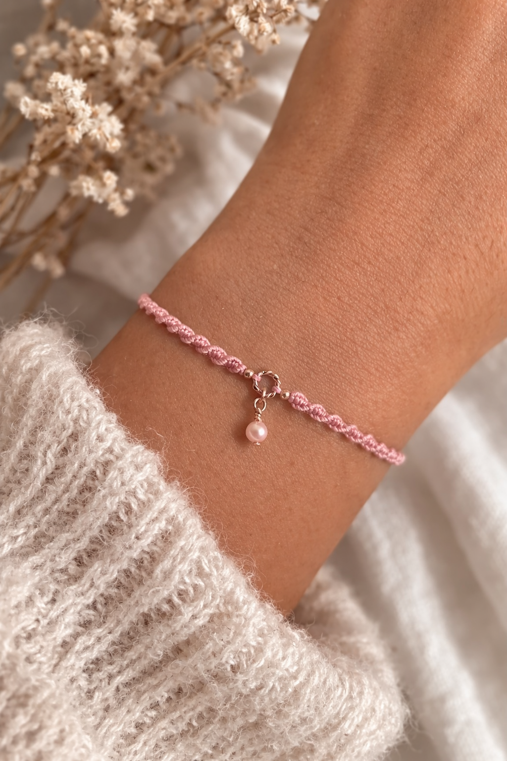 Geknüpftes Armband Roségold Süsswasserperle
