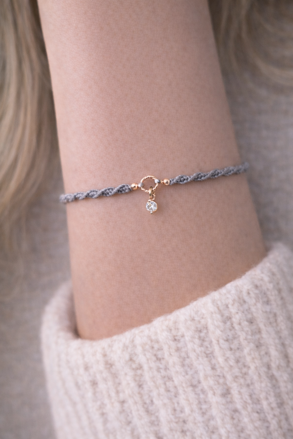 Geknüpftes Armband Roségold Anhänger Rund