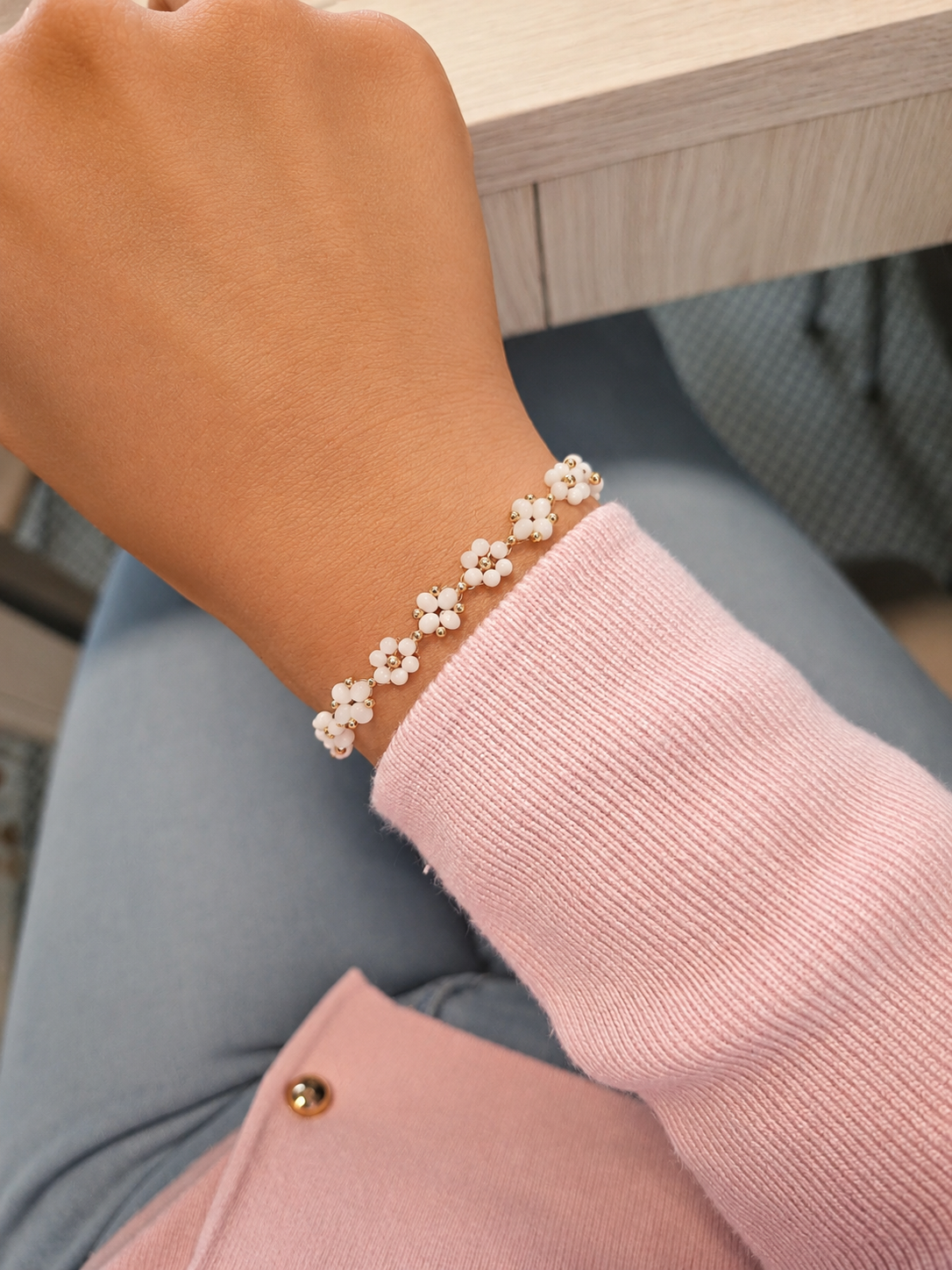 Blümchen Armband Mondstein Roségold
