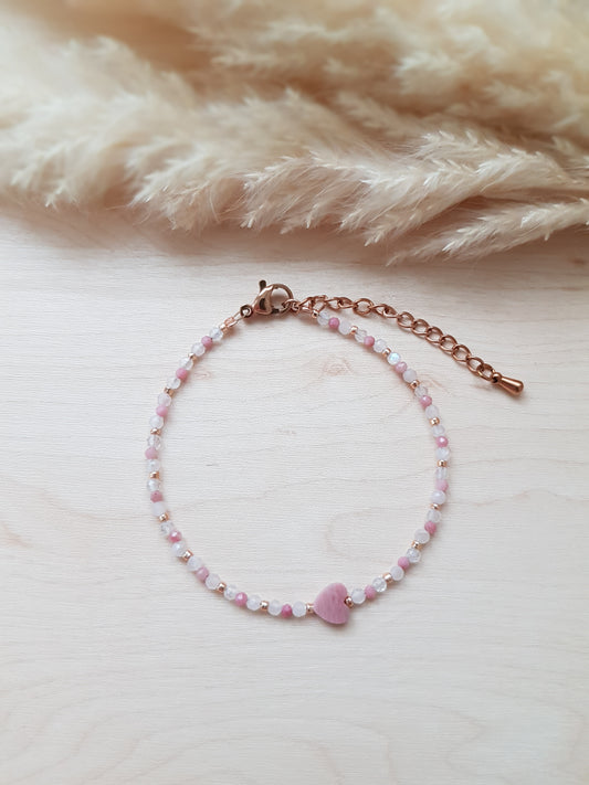 Armband Rhodonit, Rosenquarz und Mondstein Roségold