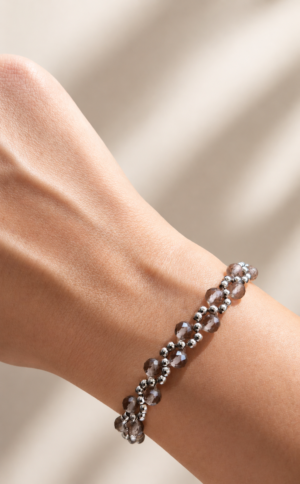 Wellen Armband Rauchquarz Silbrig