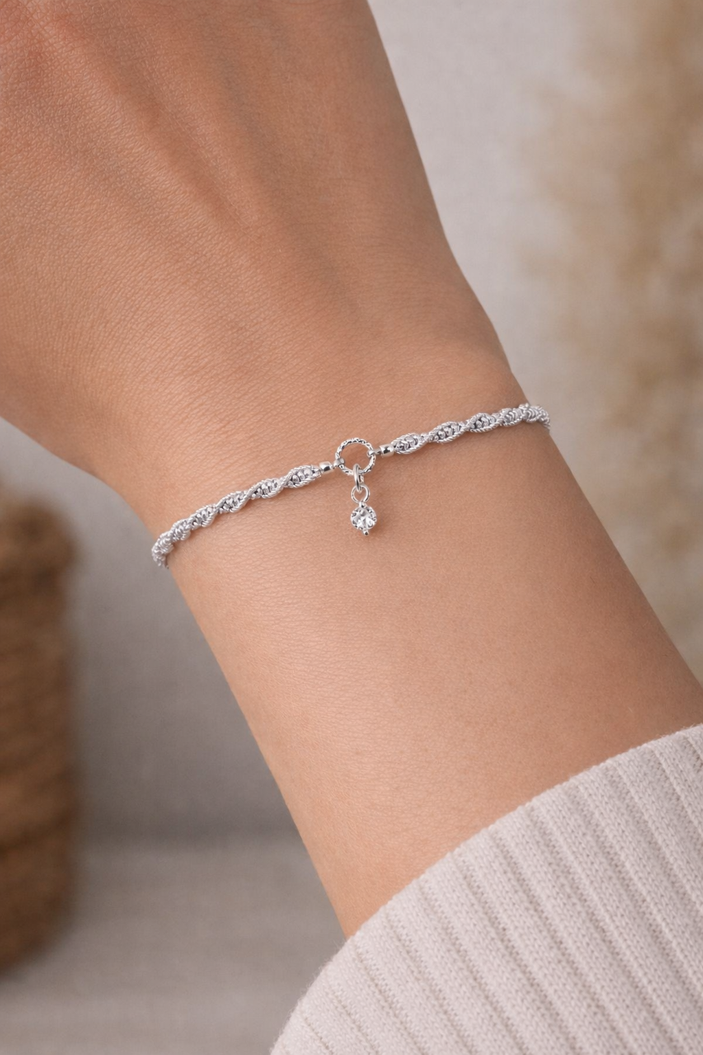 Geknüpftes Armband Silbrig Anhänger Rund