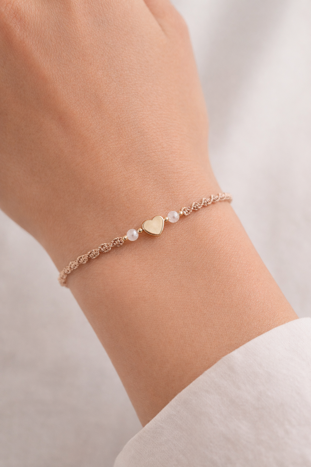 Geknüpftes Armband Herz Mondstein Roségold