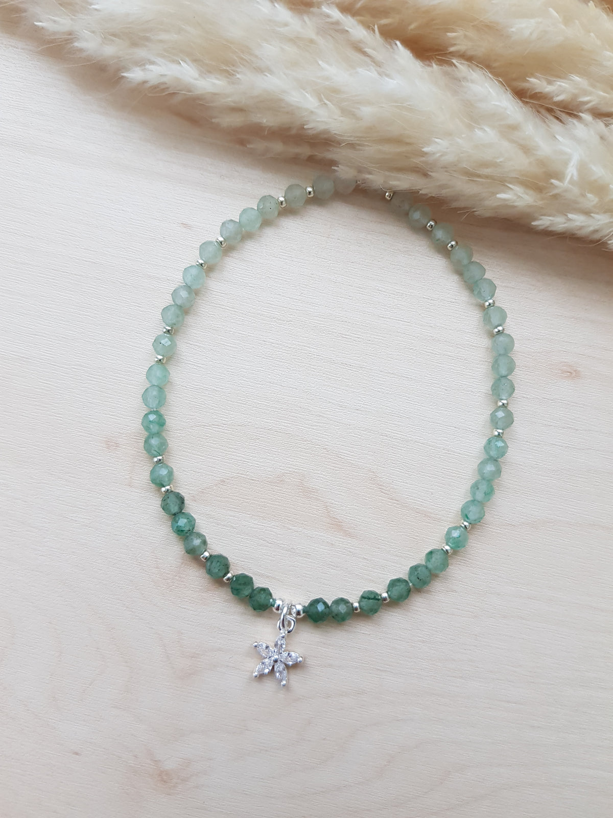 Armband Aventurin Blume Silbrig