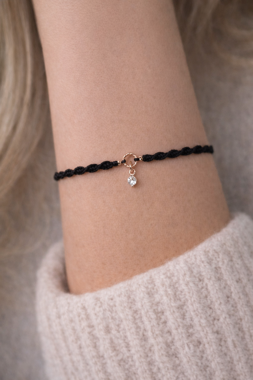 Geknüpftes Armband Roségold Anhänger Rund
