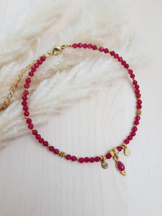 Edelsteinfusskette Chalzedon Hot Pink