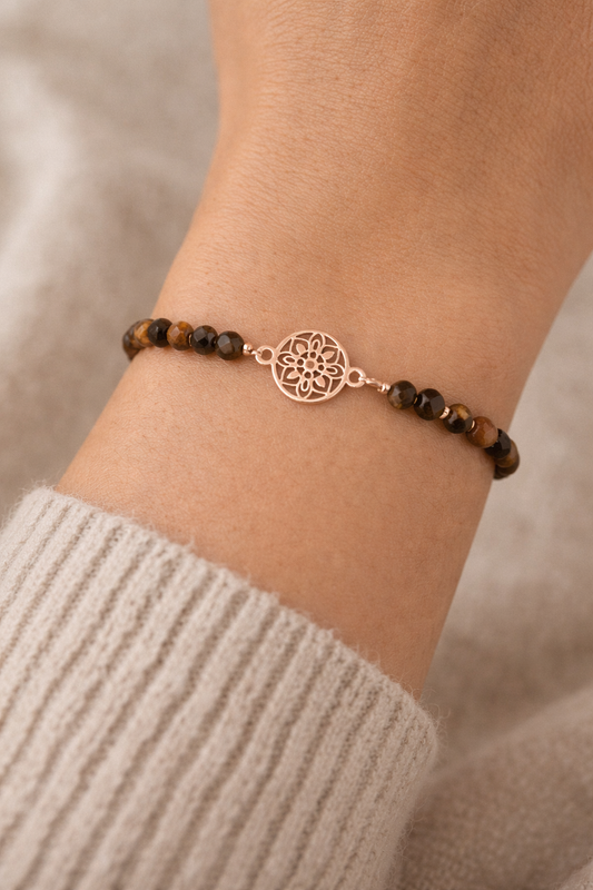 Armband Tigerauge Mandala Roségold